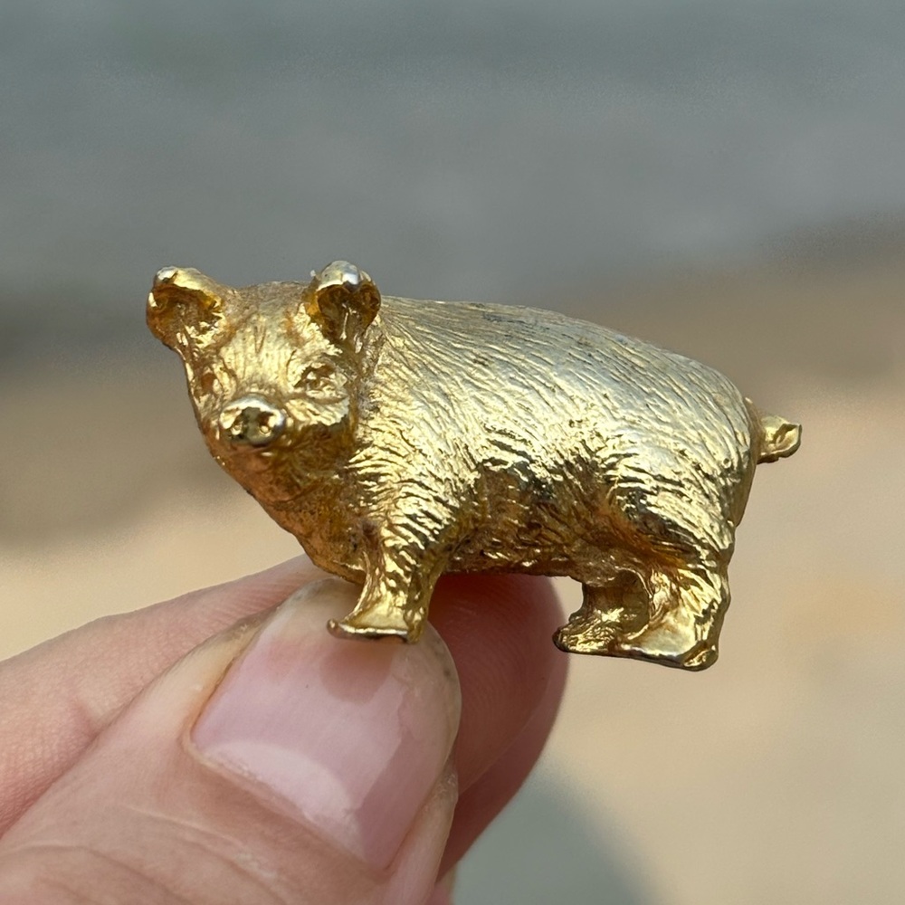 Vintage Solid Brass Pig Figurine • Chinese Zodiac Wealth Symbol • Animal Totem